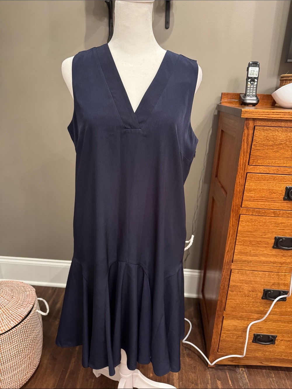 Sleeveless V-Neck Navy Shift Dress